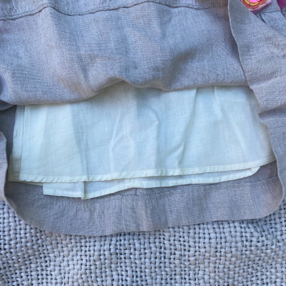 NWT Charabia France Girls 4 Linen Blend Knee Length Pocket Skirt Floral Accents - Picture 3 of 8